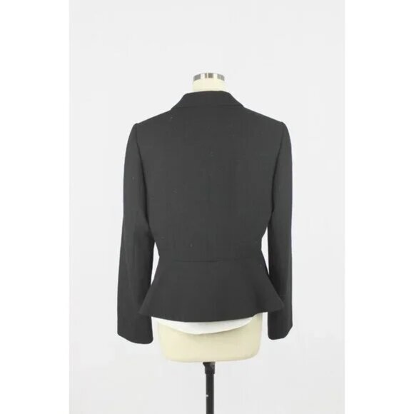 HOBBS LONDON Black 100% Wool Crepe Twill Peplum Blazer Jacket, Size 8 - Picture 2 of 5